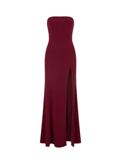 Diamanti Strapless High Slit Maxi Dress Burgundy