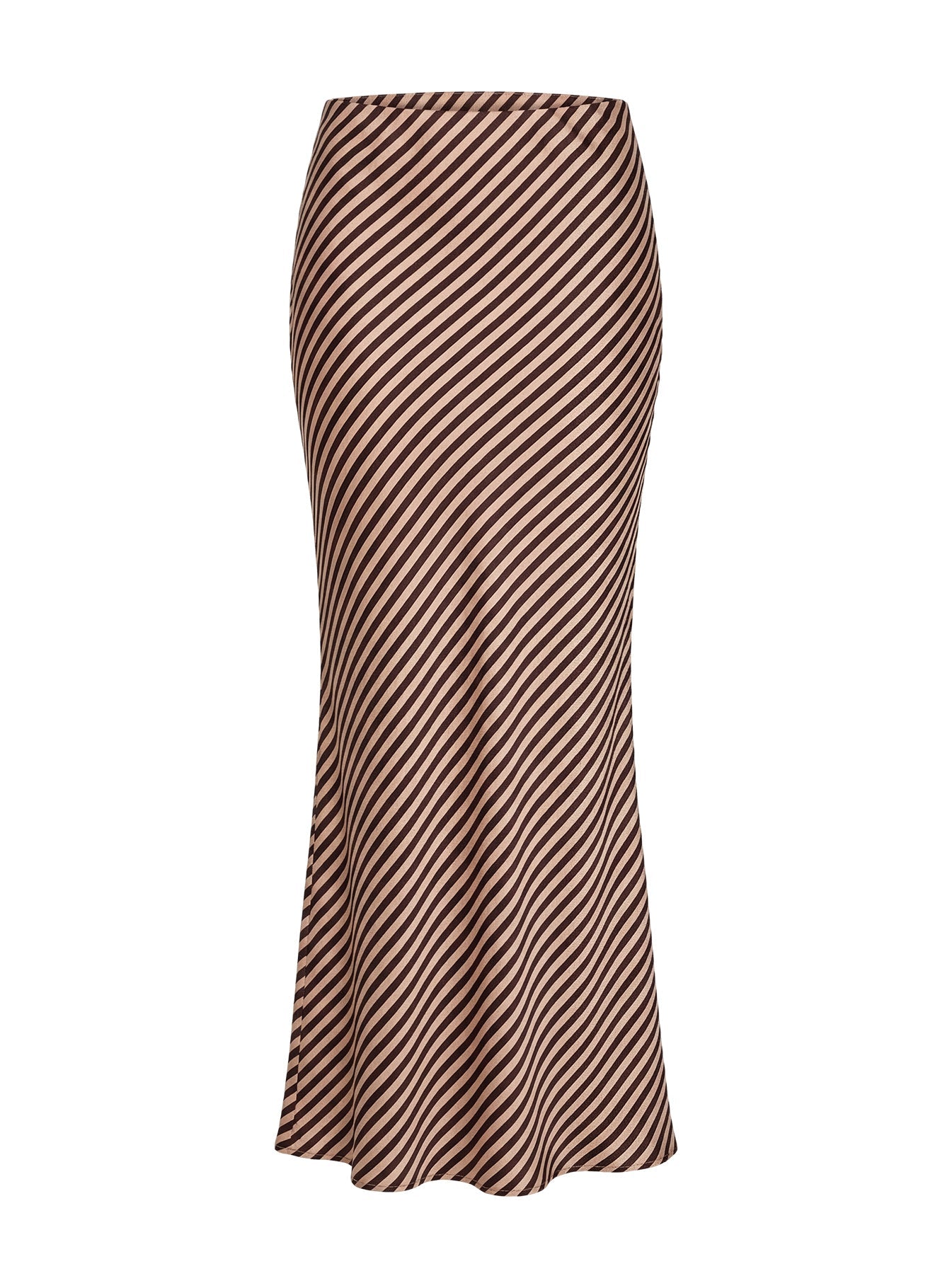 Highlighting the Eliena Maxi Skirt Multi Petite in womens-skirts with maxi length and striped print in tan and chocolate Princess