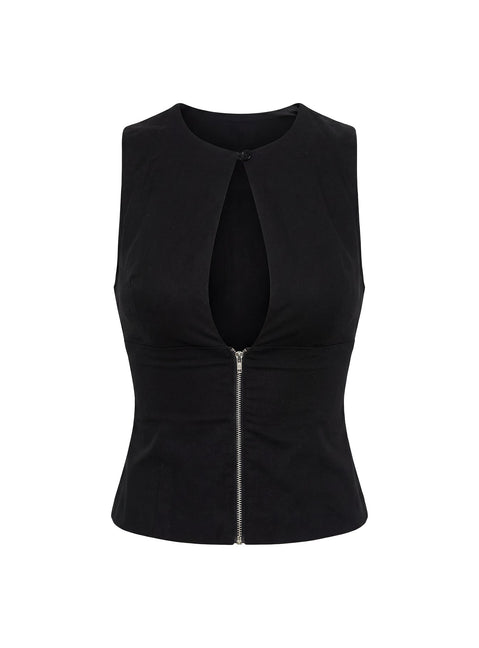 Heleena Zip Through Top Black