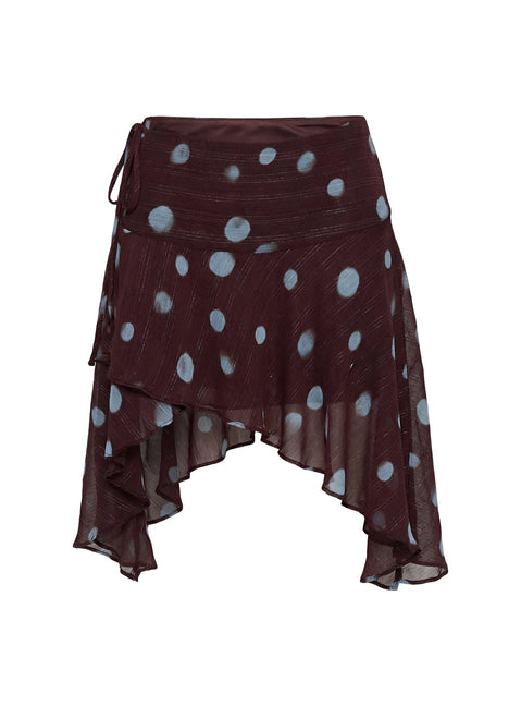 Hevenna Asymmetrical Chiffon Mini Skirt Brown / Blue Polka