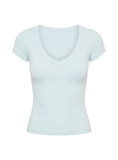 Daily Define Deep V Short Sleeve Top Icy Blue