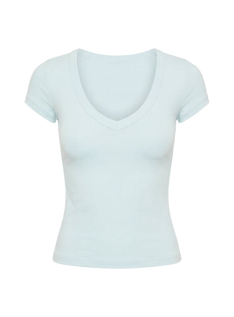Daily Define Deep V Short Sleeve Top Icy Blue