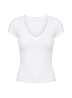 Daily Define Deep V Short Sleeve Top White