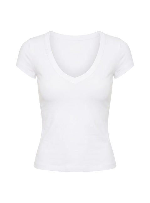 Daily Define Deep V Short Sleeve Top White