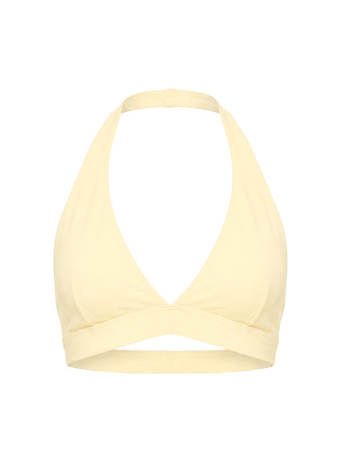 In Motion Active Plunge Halter Crop Top Yellow