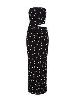 Jasira Strapless Drape Maxi Dress Black Polka Dot