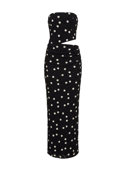Jasira Strapless Drape Maxi Dress Black Polka Dot