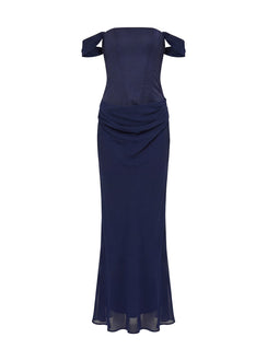 Joslyne Off Shoulder Corset Maxi Dress Navy