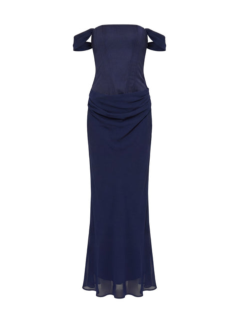 Joslyne Off Shoulder Corset Maxi Dress Navy