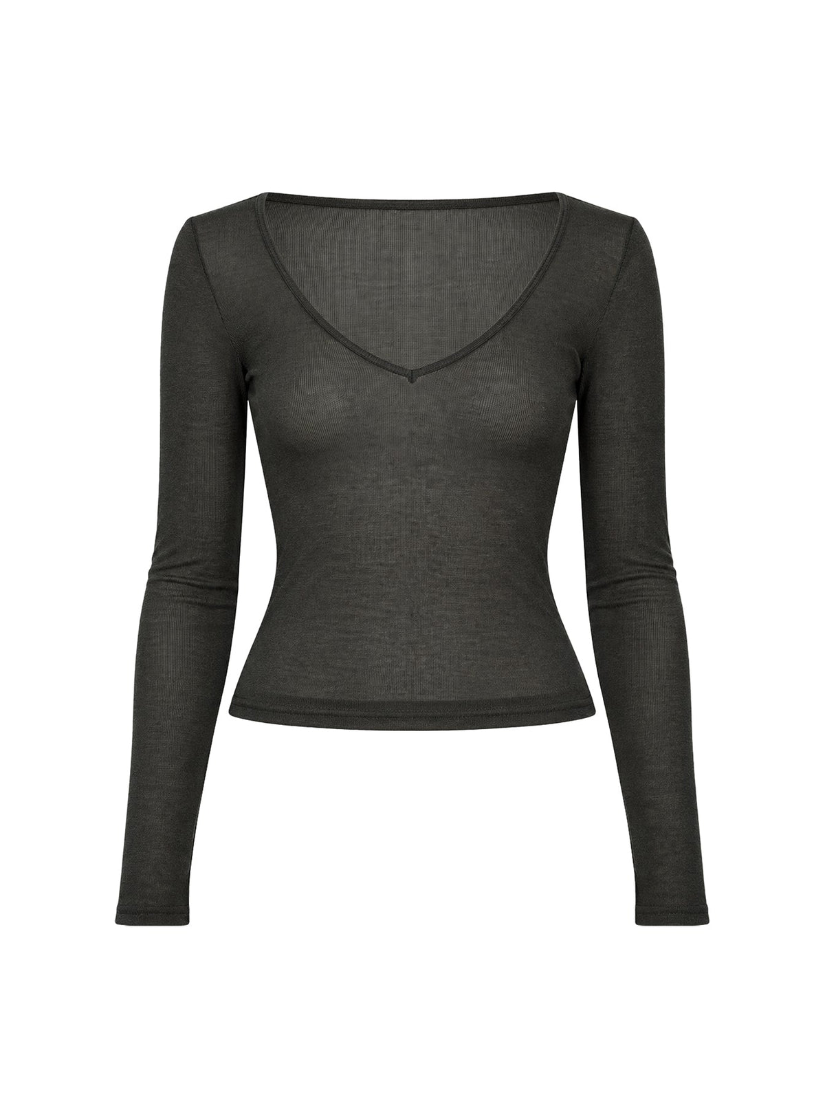 Kaiyah Sheer V Neck Long Sleeve Top Slate