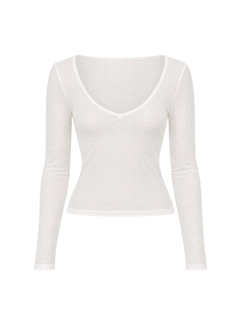 Kaiyah Sheer V Neck Long Sleeve Top White