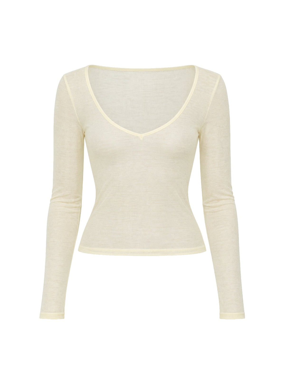 Kaiyah Sheer V Neck Long Sleeve Top Yellow