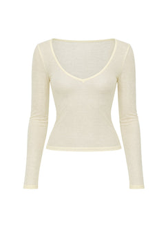 Kaiyah Sheer V Neck Long Sleeve Top Yellow