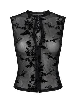 Kelira Keyhole Cutout Sheer Top Black