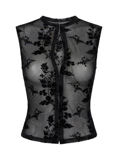Kelira Keyhole Cutout Sheer Top Black