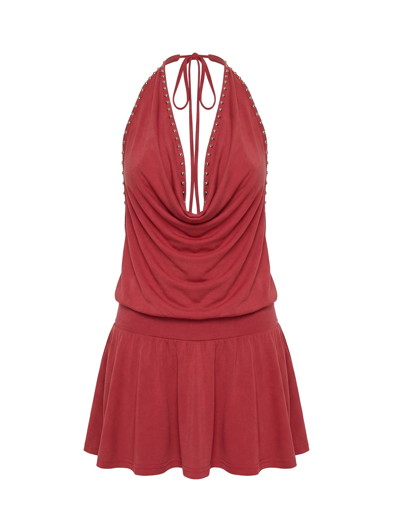 Khoda Studded Halter Mini Dress Burgundy