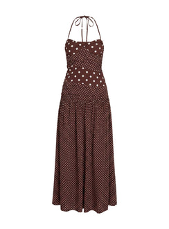 Marguerite Halter Maxi Dress Brown Polka Dot Marguerite Halter Maxi Dress Brown Polka Dot