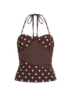 Marguerite Halter Top Brown Polka