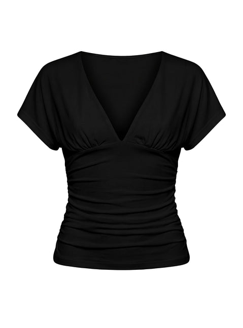 Mattey Cinched V Neck Top Black