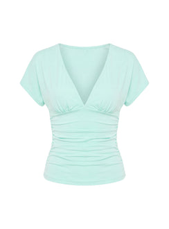 Mattey Cinched V Neck Top Turquoise