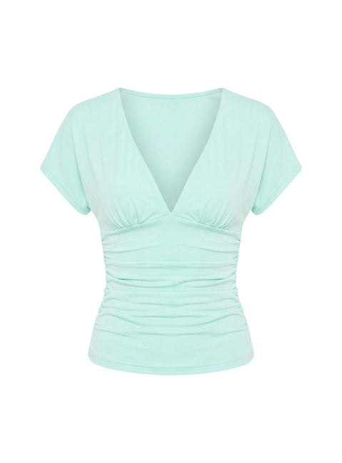 Mattey Cinched V Neck Top Turquoise