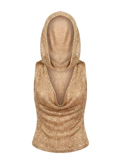 Mistori Sequin Hooded Top Gold