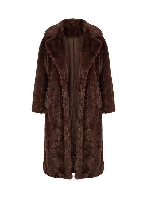 Moss Faux Fur Coat Chocolate