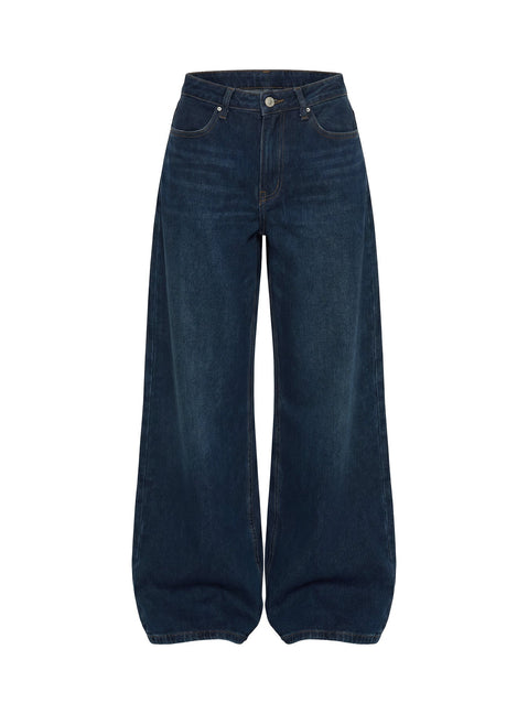 Naylor Mid Rise Wide Leg Jeans Mid Blue Denim