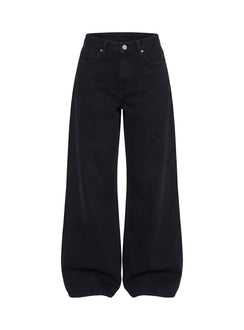 Naylor Mid Rise Wide Leg Jeans Washed Black Denim