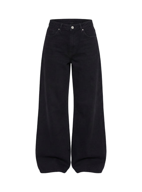 Naylor Mid Rise Wide Leg Jeans Washed Black Denim