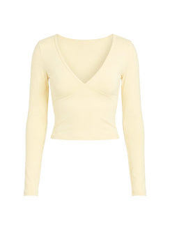 New Horizons Long Sleeve V Neck Top Butter Yellow