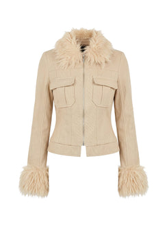 Nindie Faux Fur Contrast Jacket Tan
