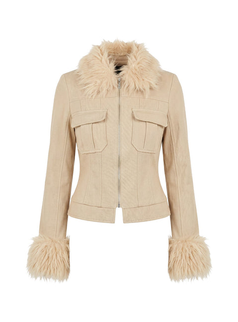 Nindie Faux Fur Contrast Jacket Tan