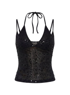 Odena Layered Sequin Cami Top Black