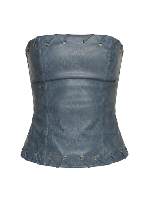 Pammie Faux Leather Strapless Top Blue