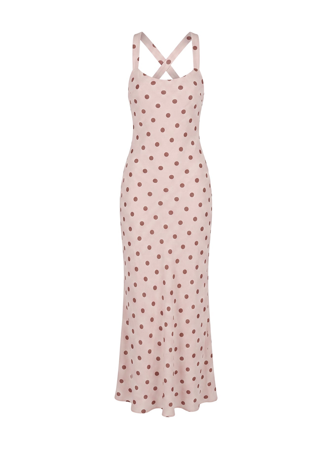 Picante Bias Cross Back Maxi Dress Pink Polka