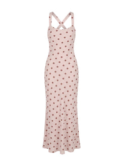 Picante Bias Cross Back Maxi Dress Pink Polka