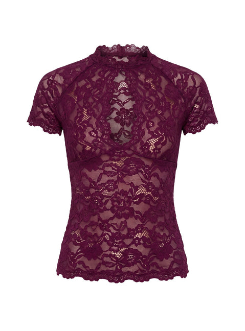 Quinbie Lace Short Sleeve Top Plum