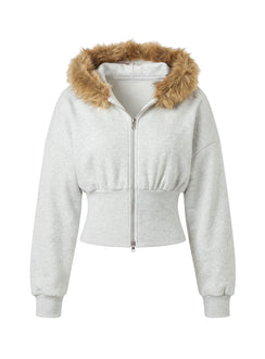 Ramonda Faux Fur Hooded Jumper Grey Marle