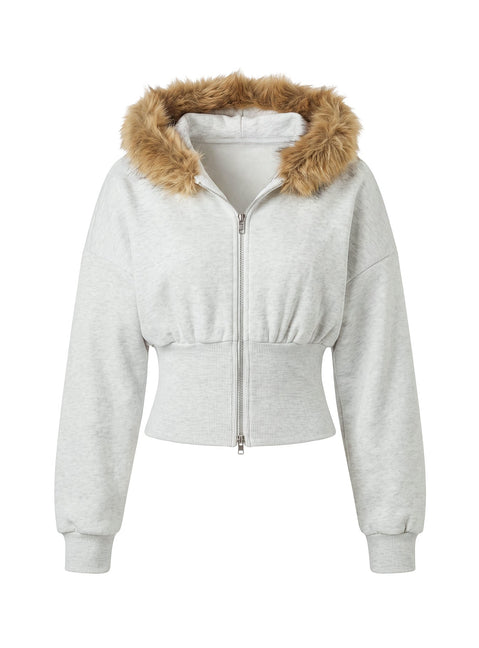 Ramonda Faux Fur Hooded Jumper Grey Marle