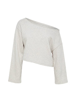 product Princess Polly Retreat Raw Edge Off Shoulder Jumper Snow Marle cropped 