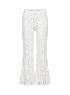 Rosadonna Lace Flare Pants Cream Mid Rise Pants 