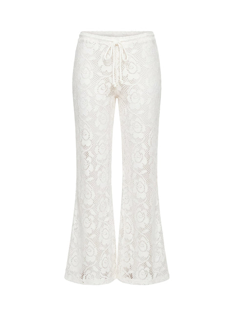 Rosadonna Lace Flare Pants Cream Mid Rise Pants 
