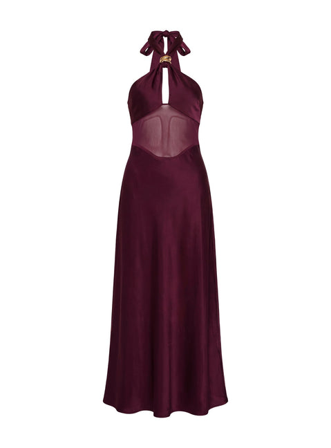 Rosario Halter Sheer Maxi Dress Plum