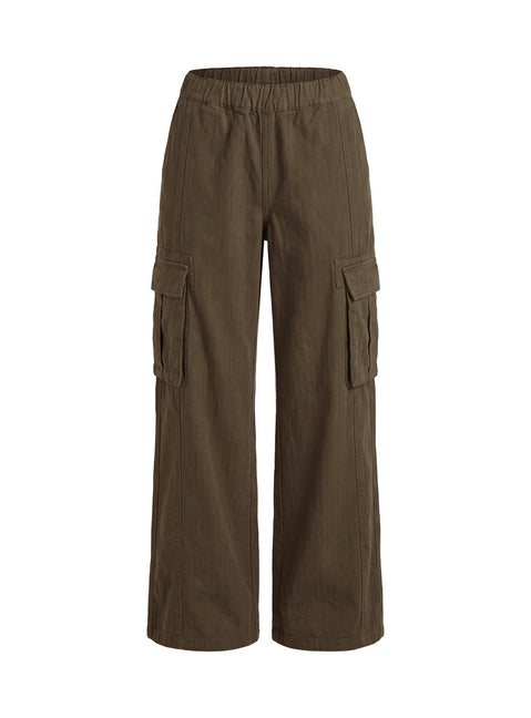 Scarletta Ultra Wide Elasticated Waist Cargo Pants Khaki