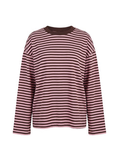 Settle Down Long Sleeve Top Pink / Brown Stripe