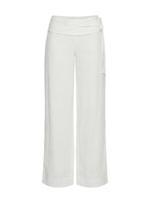 Silver Moon Linen Blend Tie Pants White