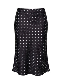 Somani Satin Midi Skirt Black Polka Dot