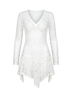 Somanie Long Sleeve Lace Mini Dress White
