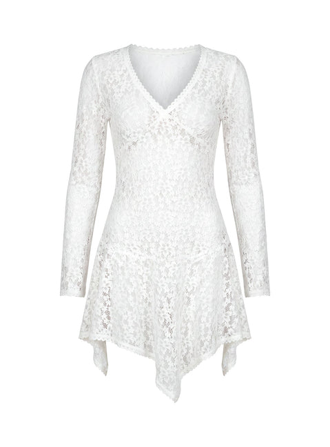 Somanie Long Sleeve Lace Mini Dress White